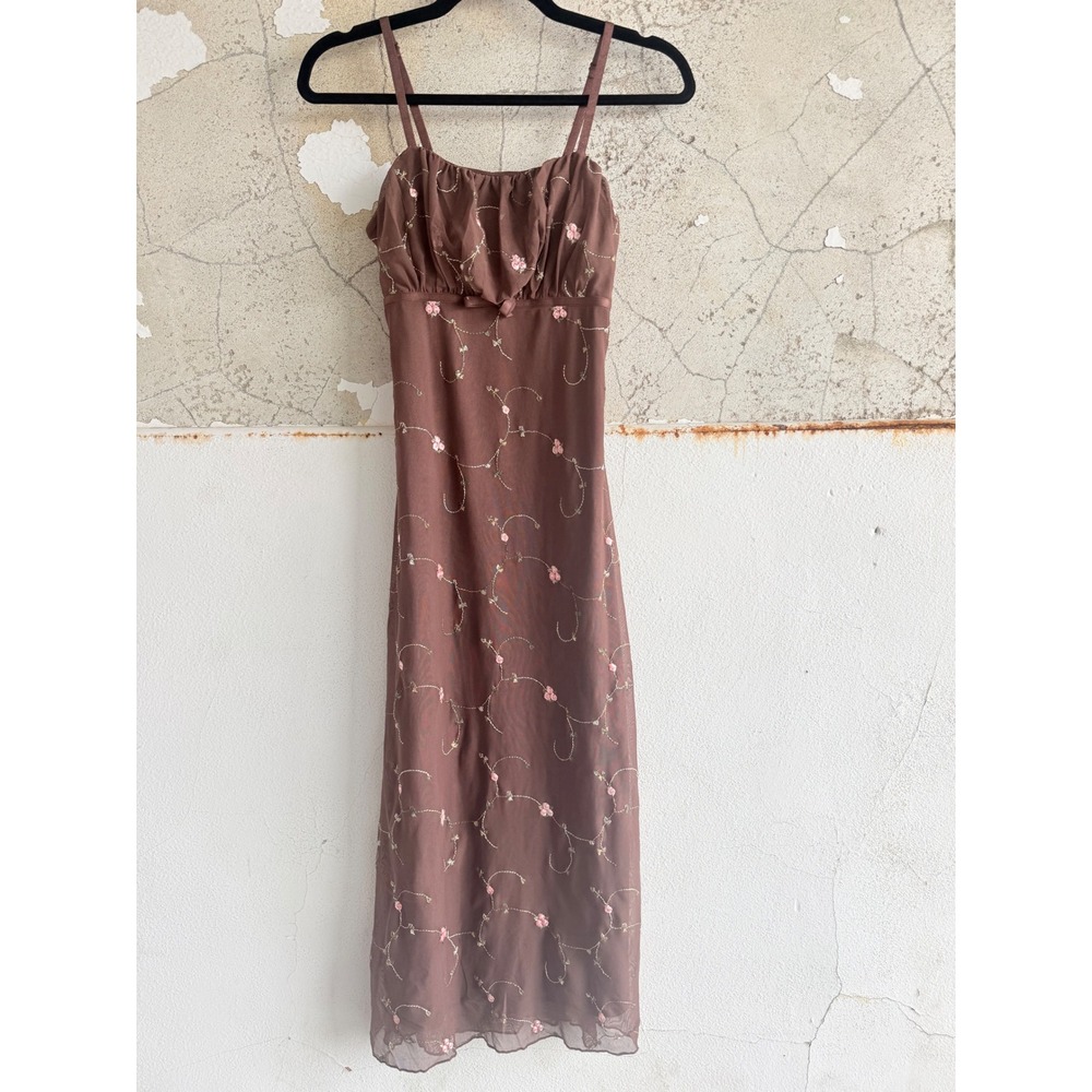 Maxi Dress Floral Embroidered Mesh Milkmaid Fairy Coquette Thirty Thirty LA‎ NEW